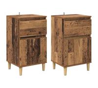 Qnhdfrt Set di 2 Comodini Camera da Letto in Legno Vecchio 40x35x70 cm | Pratici mobiletti laterali con finitura rustica e cassetti per organizzare la zona notte o il soggiorno.