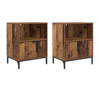 Qnhdfrt Set di 2 comodini, consolle con 2 cassetti e 2 ripiani, tavolino in legno effetto legno anticato, stabile con gambe in acciaio, 49 x 36 x 61 cm