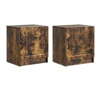 Qnhdfrt Set di 2 Comodini da Notte Rovere Fumo 43x34,5x47 cm | Mobiletti salvaspazio per la camera da letto con ampia anta girevole e maniglia nera per organizzare la zona notte.