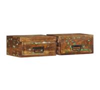 Qnhdfrt Set di 2 comodini da parete sospesi in legno massiccio anticato, tavolino rustico da montare a parete, 40 x 30 x 19 cm