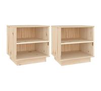 Qnhdfrt Set di 2 Comodini in Legno Massello di Pino 40x34x40 cm | Tavolini da notte moderni con due ripiani a giorno per organizzare la camera da letto o il soggiorno.