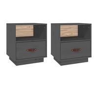 Qnhdfrt Set di 2 Comodini in Legno Massello di Pino Grigi 40x34x45 cm | Mobiletti portaoggetti per la camera da letto con cassetto in similpelle e vano a giorno per organizzare gli accessori.