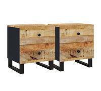 Qnhdfrt Set di 2 Comodini Industriali 40x33x46 cm in Legno di Mango | Coppia di tavolini da notte in stile industrial per camera da letto, con robusta struttura in ferro nero e legno.