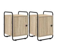 Qnhdfrt Set di 2 Comodini Moderni da Camera da Letto Rovere Sonoma | Coppia di tavolini da notte in legno ingegnerizzato e acciaio per organizzare la camera da letto con stile.