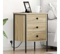 Qnhdfrt Set di 2 comodini Sonoma in rovere 42 x 41 x 61 cm, con stazione di ricarica e 6 cassetti, piccolo seggiolone in legno di legno, comodino durevole per camera da letto, soggiorno