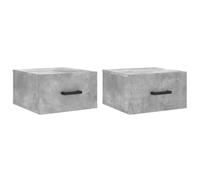 Qnhdfrt Set di 2 Comodini Sospesi da Parete Grigio Cemento 35x35x20 cm | Coppia di mobili sospesi grigi in legno multistrato, ideali come mensole salvaspazio per la camera da letto.