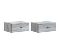 Qnhdfrt Set di 2 Comodini Sospesi da Parete Grigio Sonoma 49x34,5x20 cm | Coppia di comodini salvaspazio sospesi in legno ingegnerizzato per ottimizzare l'area notte della camera da letto.