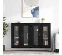 Qnhdfrt Set di 2 credenze montate a parete, in rovere nero, 69,5 x 34 x 90 cm, moderno armadietto con ante trasparenti, portata 60 kg, per soggiorno, cucina, corridoio