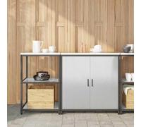 Qnhdfrt Set di 2 cuscinetti da cucina in acciaio inox, 150 x 50 x 92 cm, colore argento, verniciato a polvere, con porta e maniglia, design moderno, robusto, per cucina, officina, soggiorno