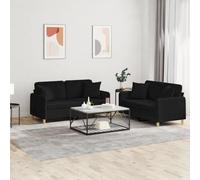 Qnhdfrt Set di 2 divani a due posti, colore nero, con cuscino, in tessuto, per soggiorno, compatto, comodo, design robusto