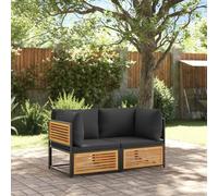 Qnhdfrt Set di 2 divani da giardino in legno massello di acacia con cuscino, per esterni, per terrazza, balcone e giardino
