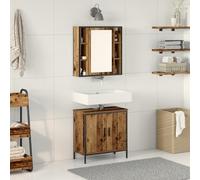Qnhdfrt Set di 2 mobili da bagno a parete, design rustico, marrone, rettangolare, con specchio, in legno anticato per un uso ottimale dello spazio, look vintage