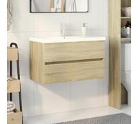 Qnhdfrt Set di 2 mobili da bagno in ceramica e legno 80 cm con scarico pop-up e rubinetto Sonoma rovere bianco salvaspazio per piccoli bagni appartamenti e ospiti WC