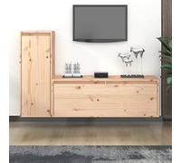 Qnhdfrt Set di 2 mobili per TV, in legno massiccio di pino massiccio, per soggiorno, design moderno, dimensioni 100 x 30 x 35 cm e 30 x 30 x 80 cm, robusto e stabile con spazio di archiviazione