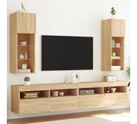 Qnhdfrt Set di 2 mobili per TV Sonoma in rovere 30,5 x 30 x 90 cm, con LED RGB e fissaggio a parete, in legno e vetro, credenza soggiorno moderna