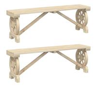 Qnhdfrt Set di 2 Panche da Giardino in Legno Massello di Abete 115 cm | Sedute rustiche con design a ruota di carro ideali per arredare il patio, la terrazza o il cortile di casa.