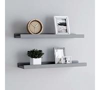 Qnhdfrt Set di 2 scaffali da parete in MDF grigio, 40 x 9 x 3 cm, a forma di U con bordo anteriore, per decorazione da parete, immagini e decorazioni