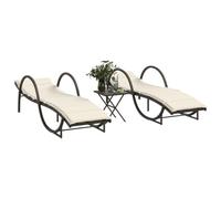Qnhdfrt Set di 2 sedie a sdraio con tavolo e cuscino in rattan PE marrone, schienale regolabile e telaio in acciaio verniciato a polvere, per giardino, balcone e spiaggia
