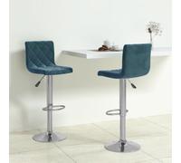 Qnhdfrt Set di 2 sgabelli da bar in velluto blu, con molla a gas e poggiapiedi, struttura in acciaio cromato per cucina, bar ed esterni, altezza 90-111 cm, max. 110 kg