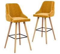 Qnhdfrt Set di 2 sgabelli da bar in velluto moderno con poggiapiedi in legno di faggio massiccio, comodi e stabili per cucina, bar, caffetteria e toletta, giallo, 48 x 55 x 106 cm