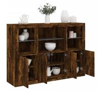 Qnhdfrt Set di 3 credenze con illuminazione a LED, in legno affumicato, design moderno con LED RGB e molto spazio per soggiorno, cucina o corridoio, dimensioni totali 142,5 x 37 x 100 cm