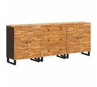 Qnhdfrt Set di 3 credenze in legno di mango massiccio, cassettiera moderna con 3 cassetti e gambe in metallo nero, pratica credenza per soggiorno, dimensioni totali 180 x 33 x 75 cm