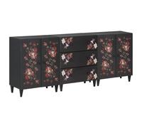 Qnhdfrt Set di 3 Credenze in Legno Massello di Mango, 180x33x75 cm | Mobili contenitori multicolore con motivi floreali e manopole in ottone, ideali per decorare il soggiorno.