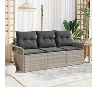 Qnhdfrt Set di 3 divani da giardino, grigio chiaro, in rattan sintetico, con cuscino, moderno divano per esterni, per balcone, terrazza e giardino