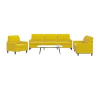 Qnhdfrt Set di 3 divani in velluto giallo con cuscino - poltrona, divano a due posti e divano a tre posti per soggiorno e lounge - design moderno, robusto telaio in metallo, seduta confortevole