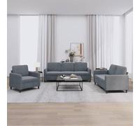 Qnhdfrt Set di 3 divani in velluto grigio scuro con poltrona, a due posti e tre posti, design moderno, in tessuto morbido, struttura robusta, comoda per il soggiorno