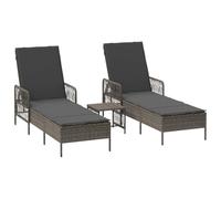 Qnhdfrt Set di 3 lettini da giardino in polyrattan, con schienale regolabile, tavolo e cuscino per seduta, 55 x 200 x 92 cm, per esterni e terrazza