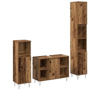 Qnhdfrt Set di 3 mobili da bagno in legno antico effetto legno ingegneristico marrone sottile con spazio di archiviazione, design rustico vintage per il bagno