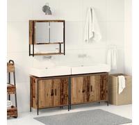 Qnhdfrt Set di 3 mobili da bagno in legno antico marrone rettangolare con armadio a specchio e lavabo per un'atmosfera rustica e pratico spazio per il bagno