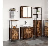 Qnhdfrt Set di 3 mobili da bagno in legno di affumicatura marrone opaco con mobiletto lavabo e armadi alti per una pratica conservazione in bagno e WC