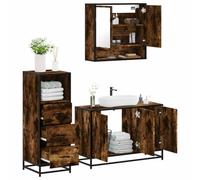 Qnhdfrt Set di 3 mobili da bagno in legno di affumicatura, struttura in metallo, moderna mobiletto per lavabo con armadio da bagno, armadietto a specchio, 90 x 60 x 100 cm, grande spazio per piccoli