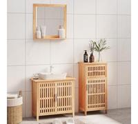 Qnhdfrt Set di 3 mobili da bagno in legno di noce, 42 x 29 x 82 cm, con specchio e base lavabo, credenza salvaspazio per piccoli bagni