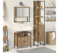 Qnhdfrt Set di 3 mobili da bagno in legno di quercia Artisan, marrone con 4 ante scorrevoli, scaffali sospesi, rettangolari, moderni, robusti, per la conservazione compatta in bagno