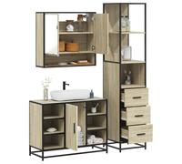 Qnhdfrt Set di 3 mobili da bagno in legno di rovere Sonoma con armadietto a specchio, mobiletto lavabo e armadietto da bagno per bagno, design robusto con elevata stabilità e risparmio di spazio