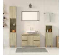 Qnhdfrt Set di 3 mobili da bagno in legno di rovere Sonoma, con mobiletto lavabo e due armadietti da bagno, materiale durevole, struttura robusta, ampio spazio per l'organizzazione del bagno