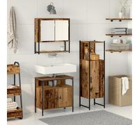 Qnhdfrt Set di 3 mobili da bagno rustico antico legno naturale marrone sottile con 6 ante e 3 ripiani portaoggetti per asciugamani e articoli da toeletta