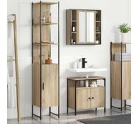 Qnhdfrt Set di 3 mobili da bagno Sonoma rovere 33 x 33 x 185,5 cm, mobili da bagno con specchio e base lavandino, rivestimento in melamina, salvaspazio e impermeabile per piccoli bagni