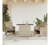 Qnhdfrt Set di 3 mobili da giardino in rattan con piano in vetro e cuscino, per esterni, per balcone, giardino, terrazza