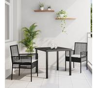 Qnhdfrt Set di 3 pezzi da giardino in polyrattan nero con cuscino, tavolo quadrato e 2 sedie per terrazza, balcone, giardino, design moderno, impilabile, confortevole, per esterni