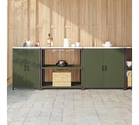 Qnhdfrt Set di 3 ripiani da cucina, verde oliva, 240 x 50 x 92 cm, scaffale in acciaio verniciato a polvere, con 4 porte, design industriale, robusto, per cucina, giardino, ufficio