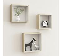 Qnhdfrt Set di 3 scaffalature a cubo da parete in bianco e rovere Sonoma con sistema di montaggio invisibile per la conservazione decorativa in soggiorno, bagno o cucina