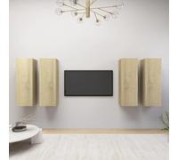 Qnhdfrt Set di 4 armadi sospesi per TV, in legno di rovere Sonoma, 30,5 x 30 x 90 cm, con 2 ripiani per soggiorno, montaggio a parete, design moderno