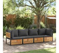 Qnhdfrt Set di 4 divani da giardino in legno massello di acacia con cuscino e telaio in acciaio verniciato a polvere, robusto set lounge per terrazza, giardino e balcone