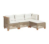 Qnhdfrt Set di 4 divani da giardino in polyrattan, mobili da terrazza con cuscini, divano modulare per esterni con telaio in acciaio e piedi in legno di acacia, 2 divani ad angolo, 1 divano centrale