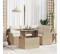 Qnhdfrt Set di 4 divani da giardino in rattan beige, per esterni, con cuscino, design modulare e piedini regolabili per balcone, giardino, terrazza