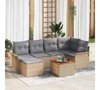 Qnhdfrt Set di 4 divani da giardino per esterni, beige, polyrattan, con cuscino, design modulare, per balcone, terrazza e giardino